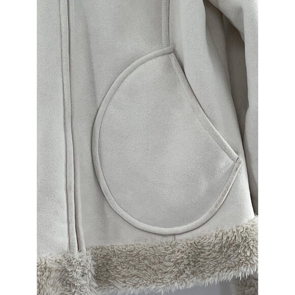 Mudd Womens White Faux Suede Hooded Jacket Faux Fur Trim & Zip Closure Medium - Picture 3 of 9